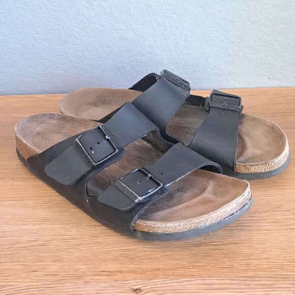 Birkenstock Arizona Womens Sandals Shoes 40 Narrow Black Straps Buckle Leather - Picture 1 of 9